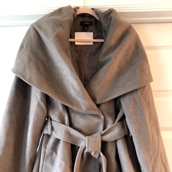 NWT HALOGEN Belted Wrap Shawl Cape Hood Coat Wool Blend Taupe 1X MSRP $368 - Picture 3 of 5